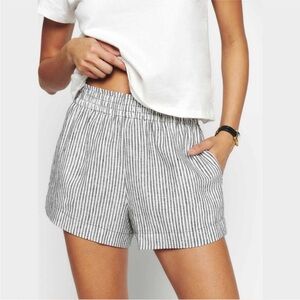 Reformation Striped Elastic-Waist Shorts in White and Gray